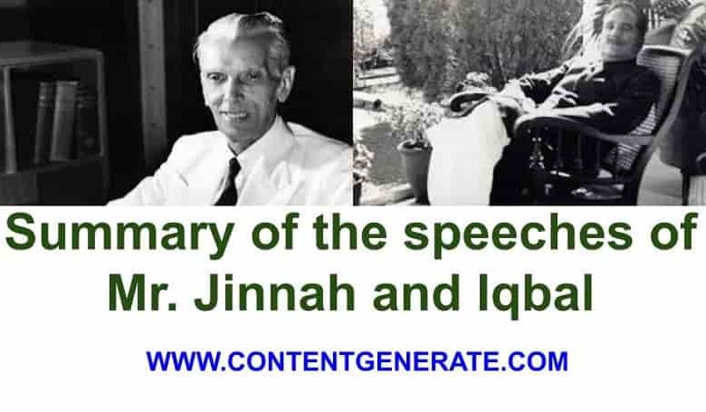 Summary of the speeches of Muhammad Ali Jinnah and Dr. Allama Iqbal